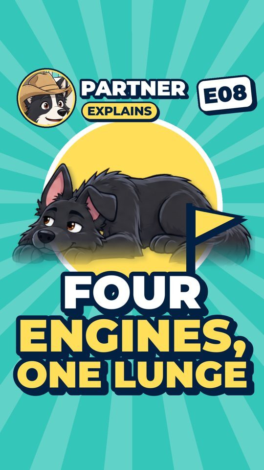 Partner Explains cartoon cover: Four engines, one lunge.