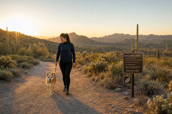Arizona Sunrise Desert Trail with Dog and Owner