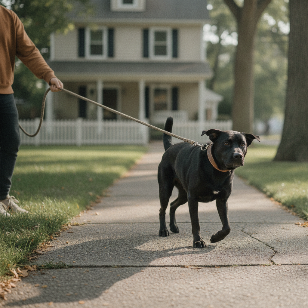 Pulling on Leash after training, calm and settled at home